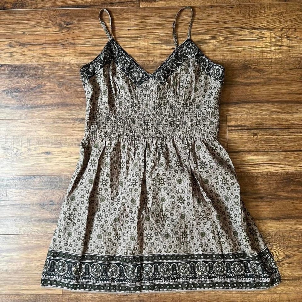 Kushi Vintage Boho Smocked Babydoll Dress Women S Cottagecore Fairy Sequins